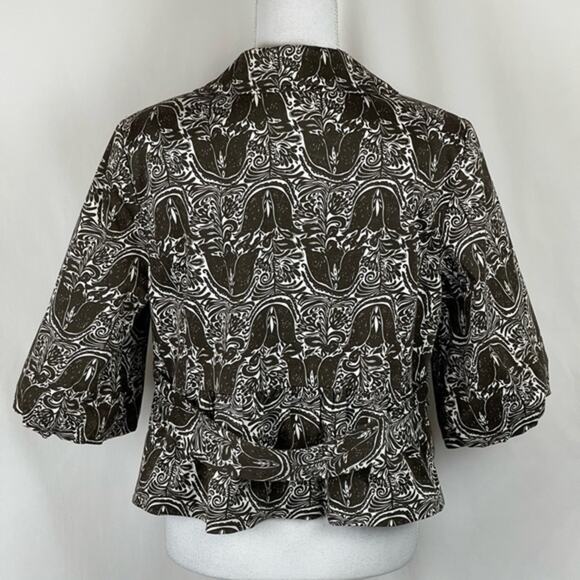 Saks Fifth Ave Brown & White Floral Cotton Cropped Blazer Jacket NWOT Size 14 - Picture 5 of 11